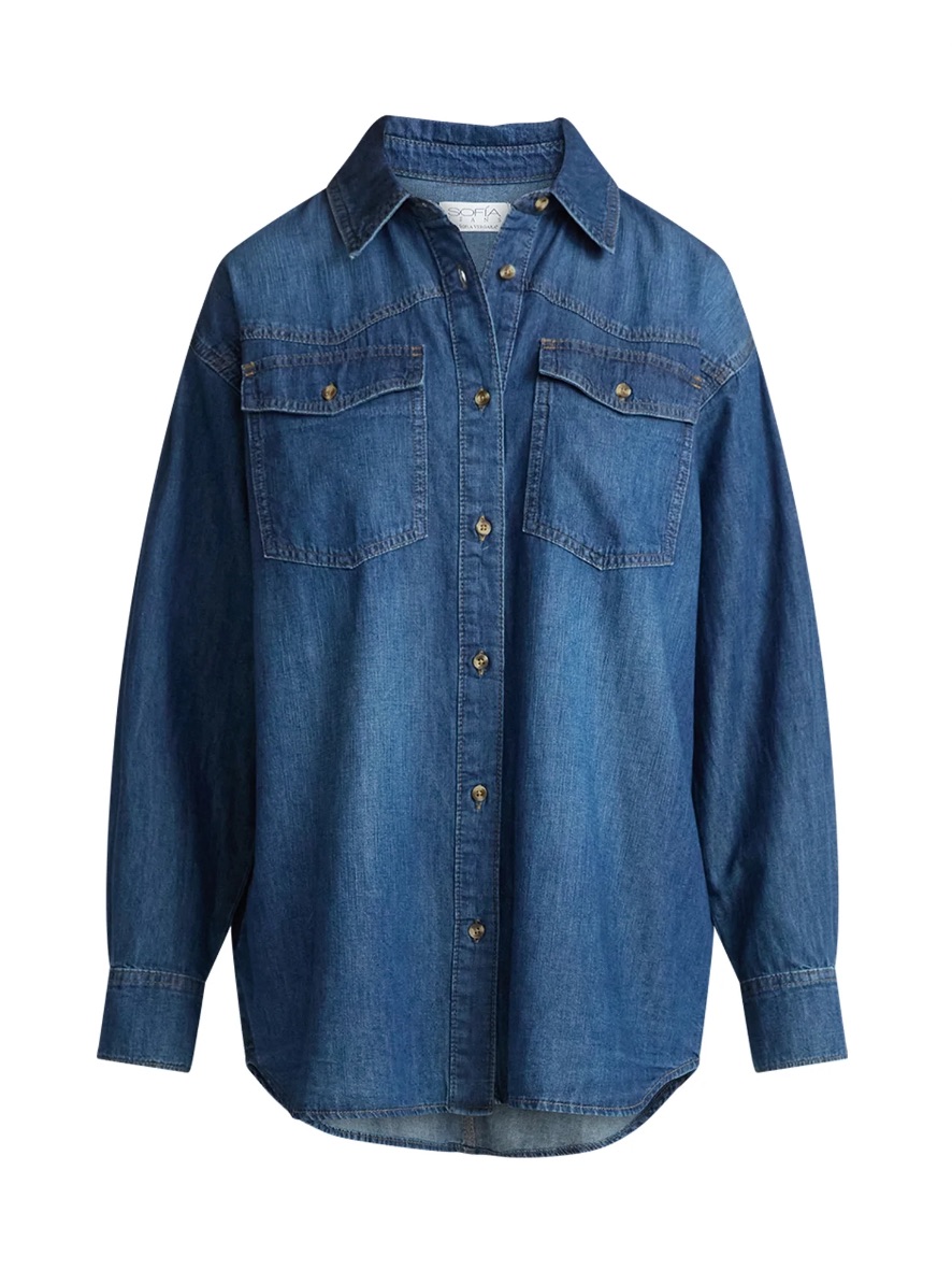 Sofia By Sofia Vergara Women's Sofia Oversized Boyfriend Shirt With Long Sleeves
